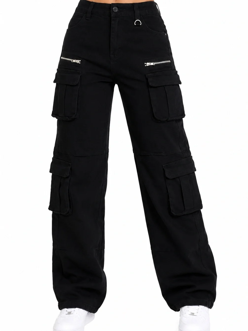 Black Cargo Pants with Multi Pockets Size 2-4 (Tagged 3) Fashion Nova NWT - Picture 1 of 11